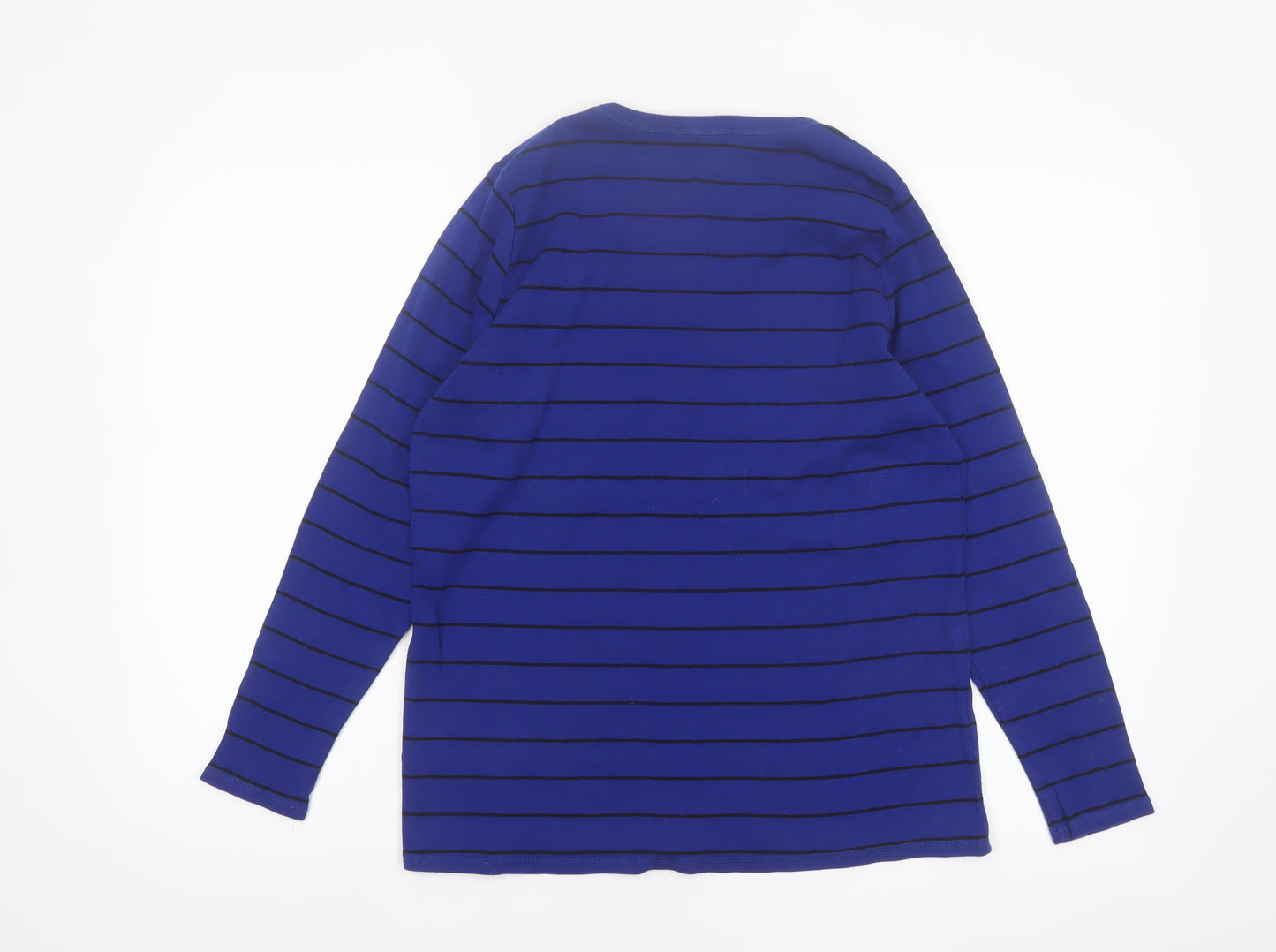 Marks and Spencer Women's Blue Striped Long Sleeve Cotton T-Shirt Size 18