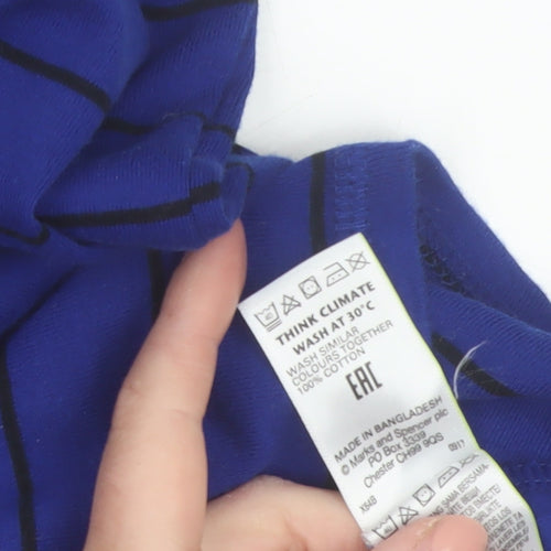 Marks and Spencer Women's Blue Striped Long Sleeve Cotton T-Shirt Size 18