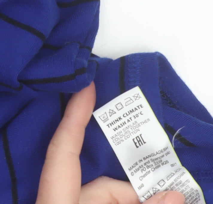 Marks and Spencer Women's Blue Striped Long Sleeve Cotton T-Shirt Size 18
