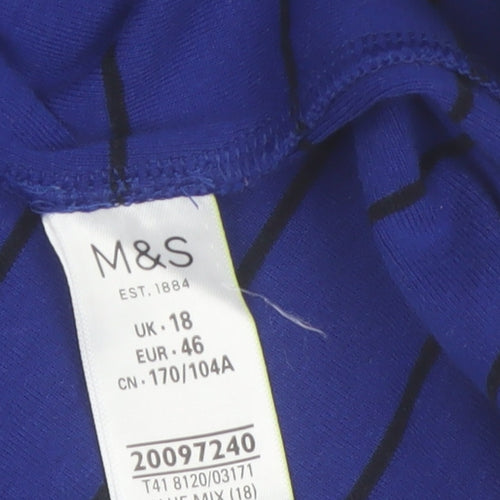 Marks and Spencer Women's Blue Striped Long Sleeve Cotton T-Shirt Size 18