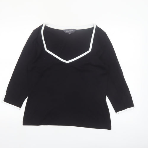 Sosandar Women’s Black V-Neck 3/4 Sleeve Stretch Jersey Top Size 14
