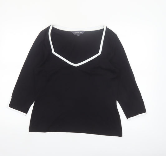 Sosandar Women’s Black V-Neck 3/4 Sleeve Stretch Jersey Top Size 14