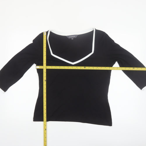 Sosandar Women’s Black V-Neck 3/4 Sleeve Stretch Jersey Top Size 14
