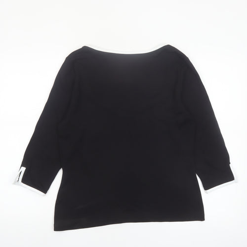 Sosandar Women’s Black V-Neck 3/4 Sleeve Stretch Jersey Top Size 14
