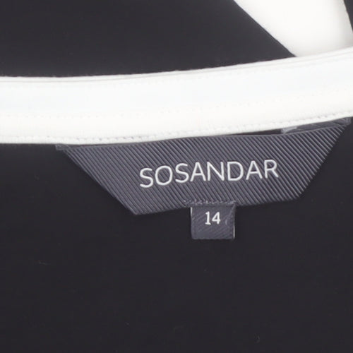 Sosandar Women’s Black V-Neck 3/4 Sleeve Stretch Jersey Top Size 14