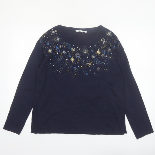 ISLE Women's Blue Star Embellished Long Sleeve Cotton T-Shirt Size 14