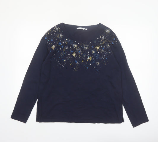 ISLE Women's Blue Star Embellished Long Sleeve Cotton T-Shirt Size 14