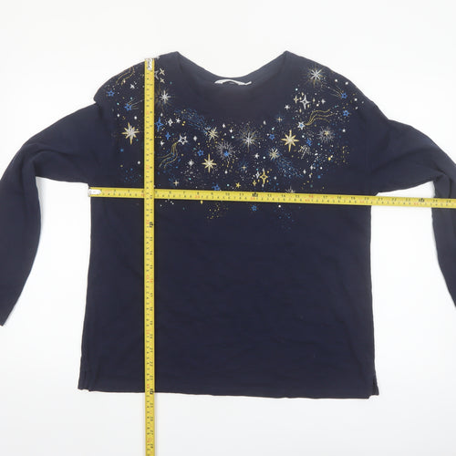ISLE Women's Blue Star Embellished Long Sleeve Cotton T-Shirt Size 14