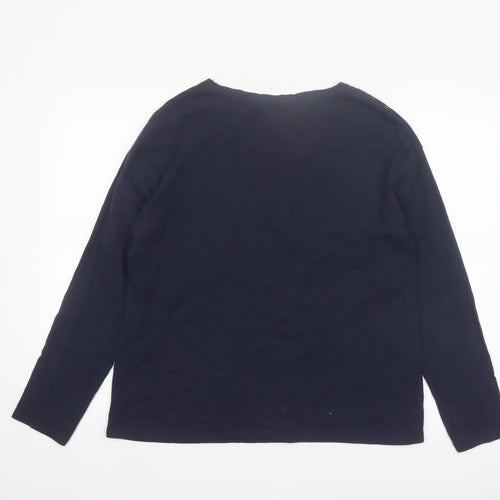 ISLE Women's Blue Star Embellished Long Sleeve Cotton T-Shirt Size 14