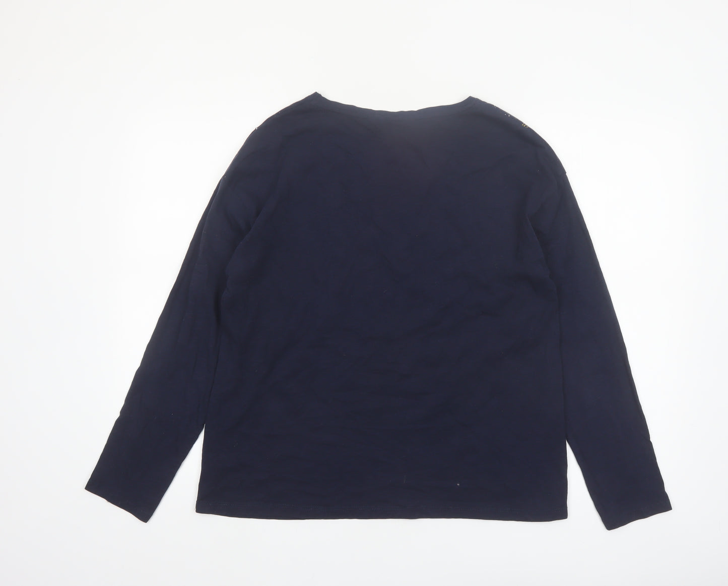 ISLE Women's Blue Star Embellished Long Sleeve Cotton T-Shirt Size 14