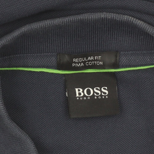 Hugo Boss Men's Blue Regular Fit Pima Cotton Polo Shirt M