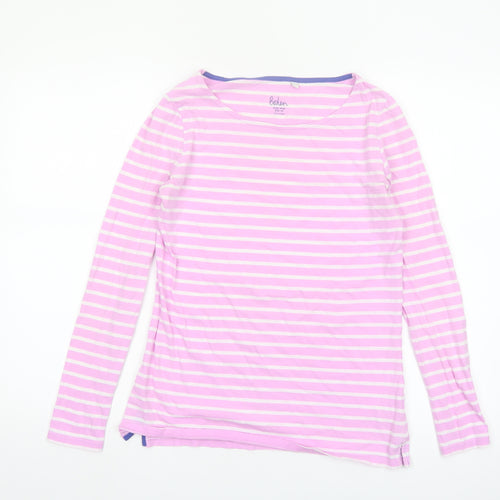 Boden Women’s Pink White Striped Long Sleeve Cotton Jersey T-Shirt Size 10