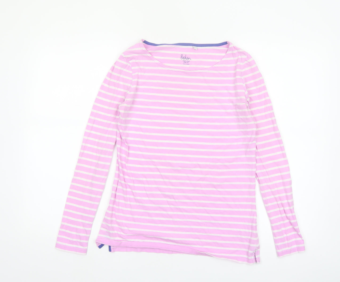 Boden Women’s Pink White Striped Long Sleeve Cotton Jersey T-Shirt Size 10