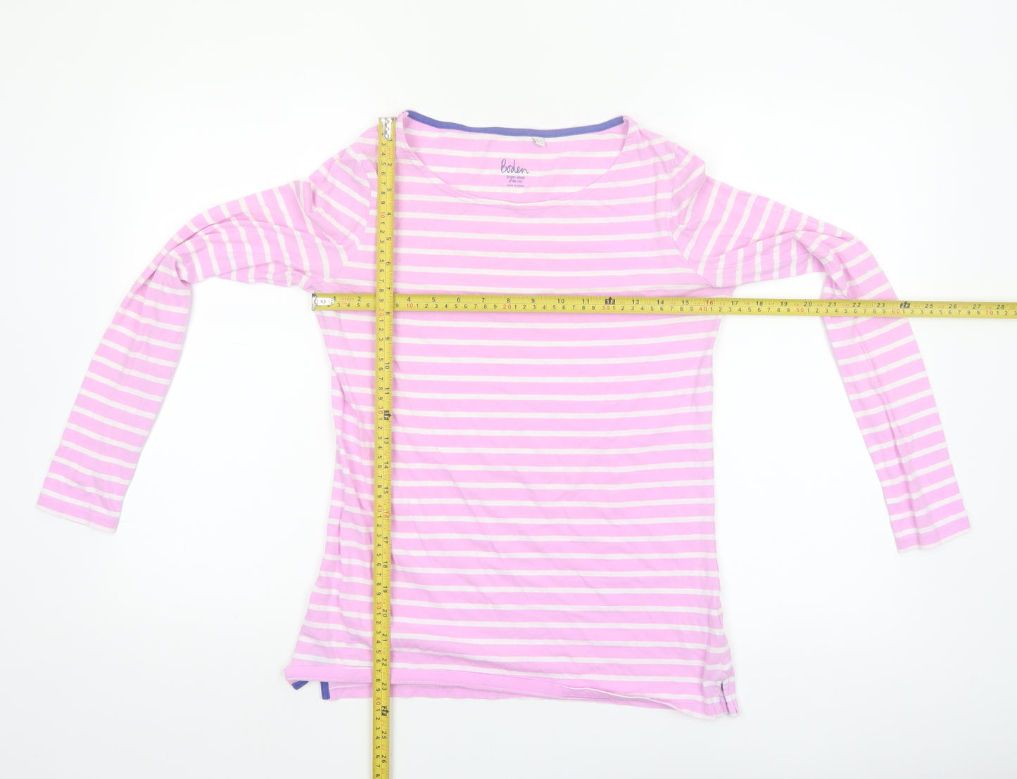 Boden Women’s Pink White Striped Long Sleeve Cotton Jersey T-Shirt Size 10
