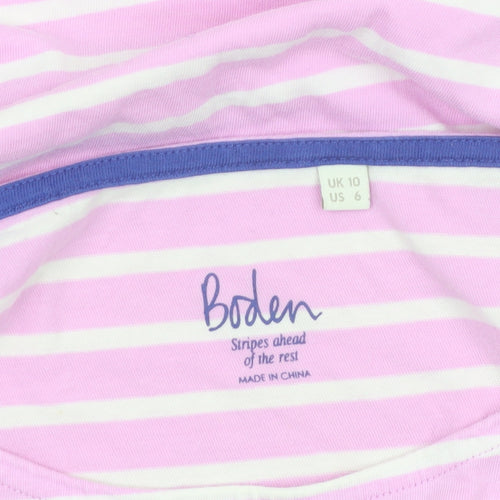 Boden Women’s Pink White Striped Long Sleeve Cotton Jersey T-Shirt Size 10