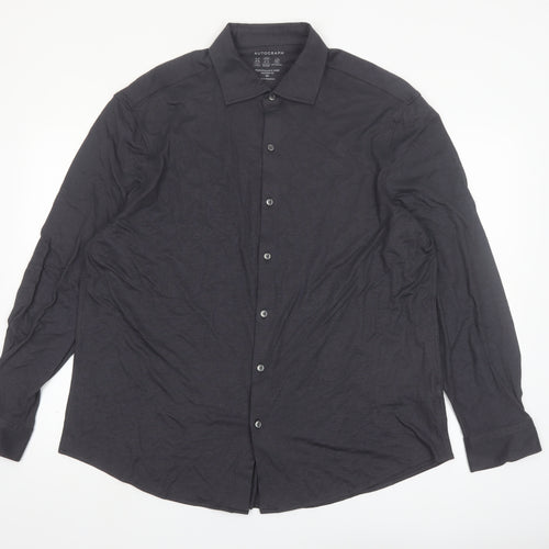 Marks and Spencer Mens Black 2XL Tailored Fit Long Sleeve Button-Up Shirt