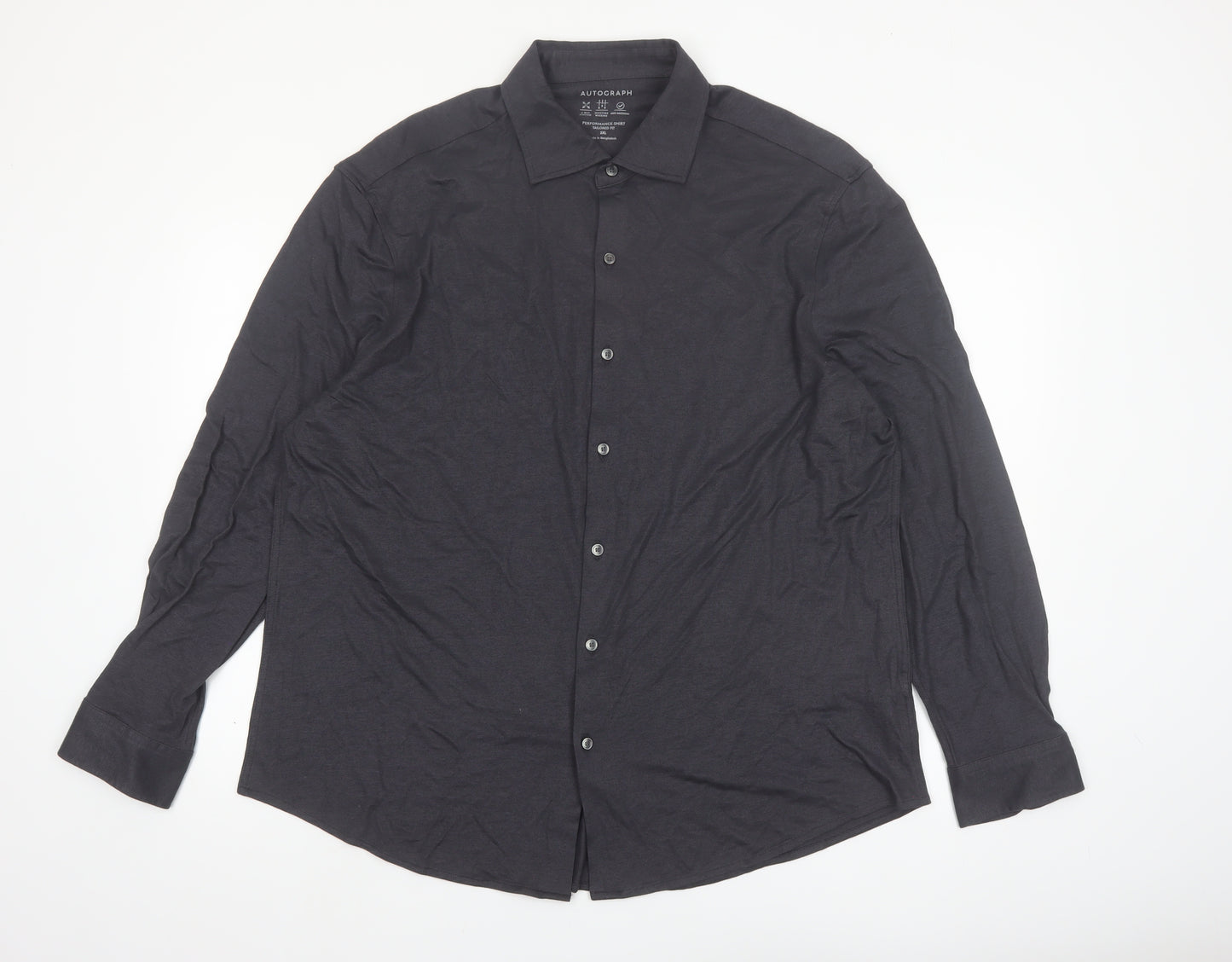 Marks and Spencer Mens Black 2XL Tailored Fit Long Sleeve Button-Up Shirt