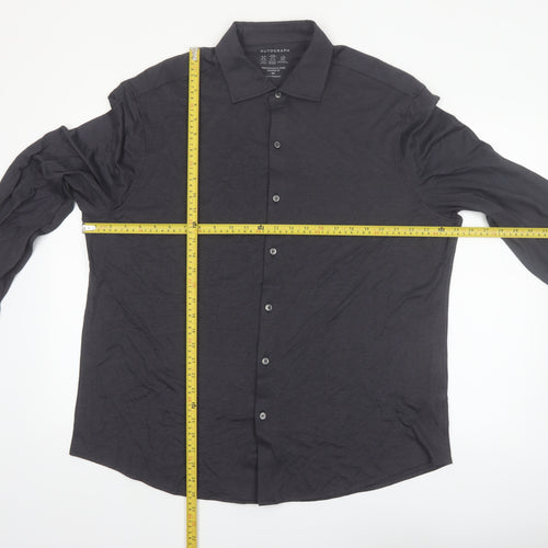 Marks and Spencer Mens Black 2XL Tailored Fit Long Sleeve Button-Up Shirt
