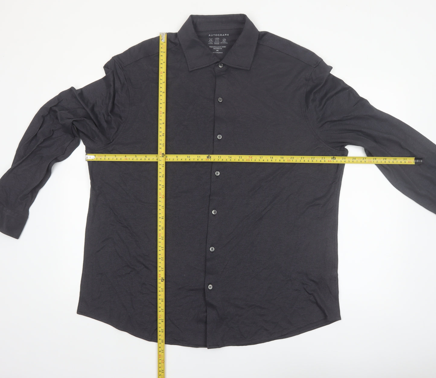 Marks and Spencer Mens Black 2XL Tailored Fit Long Sleeve Button-Up Shirt