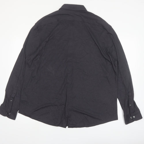 Marks and Spencer Mens Black 2XL Tailored Fit Long Sleeve Button-Up Shirt