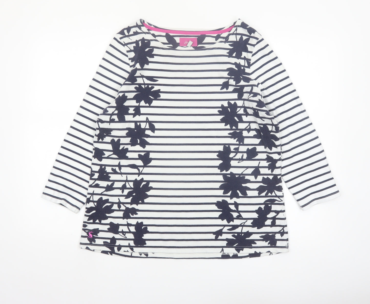 Joules Women’s White Navy Stripe 3/4 Sleeve Cotton Top Size 16