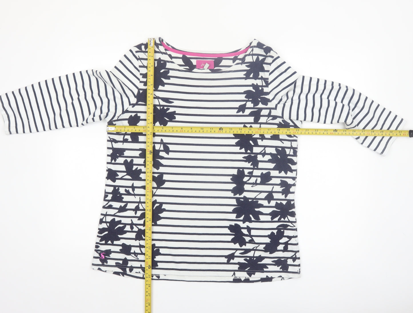 Joules Women’s White Navy Stripe 3/4 Sleeve Cotton Top Size 16