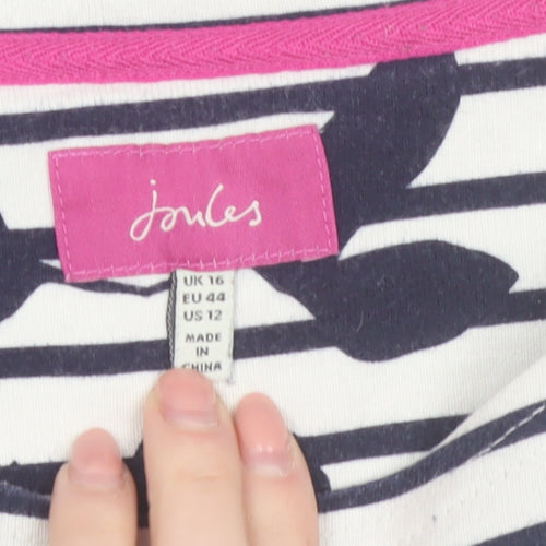 Joules Women’s White Navy Stripe 3/4 Sleeve Cotton Top Size 16