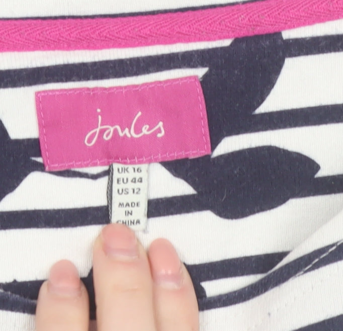 Joules Women’s White Navy Stripe 3/4 Sleeve Cotton Top Size 16