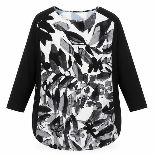 Claire Desjardins Women’s Black Floral Tunic T-Shirt Long Sleeve M