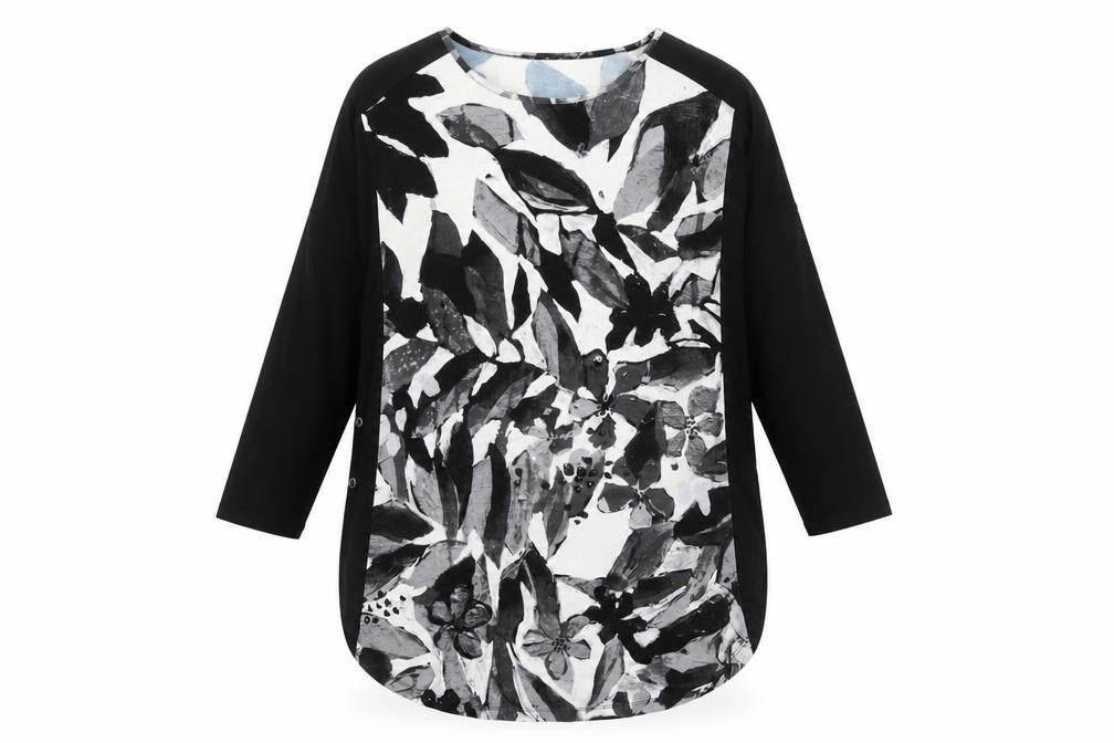 Claire Desjardins Women’s Black Floral Tunic T-Shirt Long Sleeve M