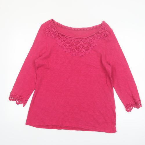 Marks and Spencer Women's Pink Cotton 3/4 Sleeve Crochet Tunic Blouse Size 14