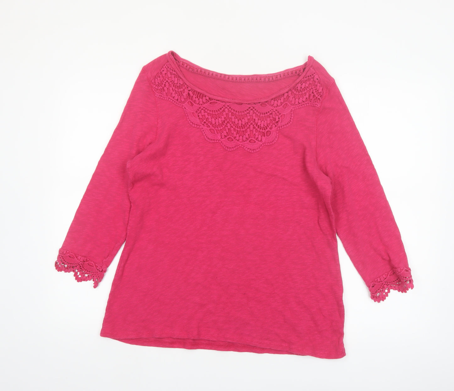 Marks and Spencer Women's Pink Cotton 3/4 Sleeve Crochet Tunic Blouse Size 14