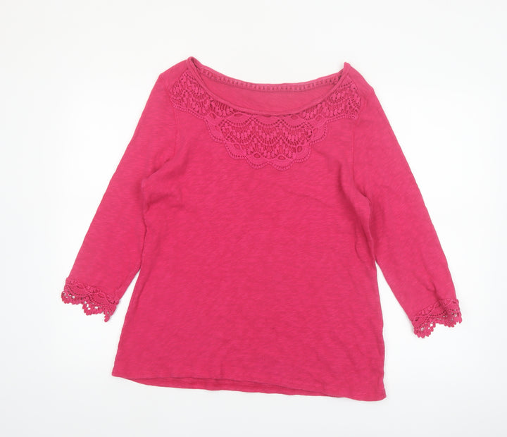 Marks and Spencer Women's Pink Cotton 3/4 Sleeve Crochet Tunic Blouse Size 14