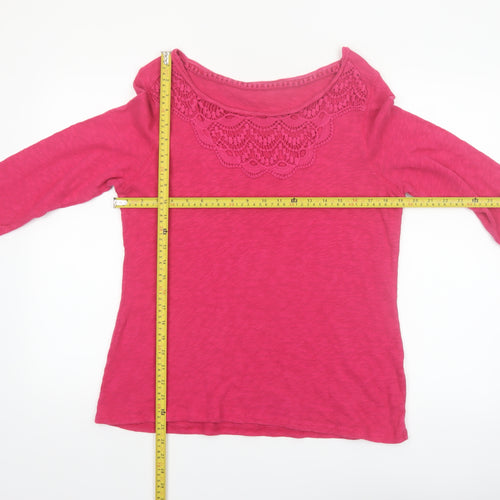 Marks and Spencer Women's Pink Cotton 3/4 Sleeve Crochet Tunic Blouse Size 14
