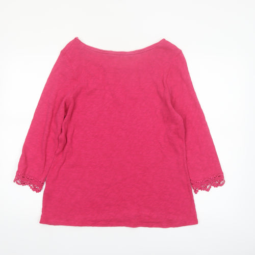 Marks and Spencer Women's Pink Cotton 3/4 Sleeve Crochet Tunic Blouse Size 14