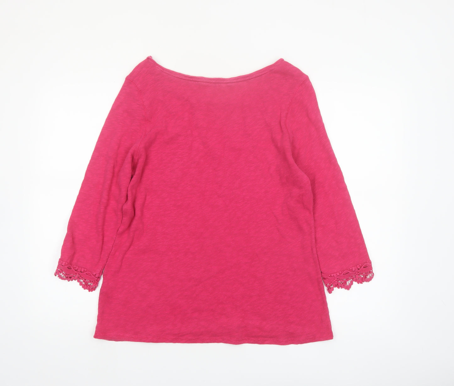 Marks and Spencer Women's Pink Cotton 3/4 Sleeve Crochet Tunic Blouse Size 14