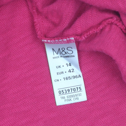 Marks and Spencer Women's Pink Cotton 3/4 Sleeve Crochet Tunic Blouse Size 14