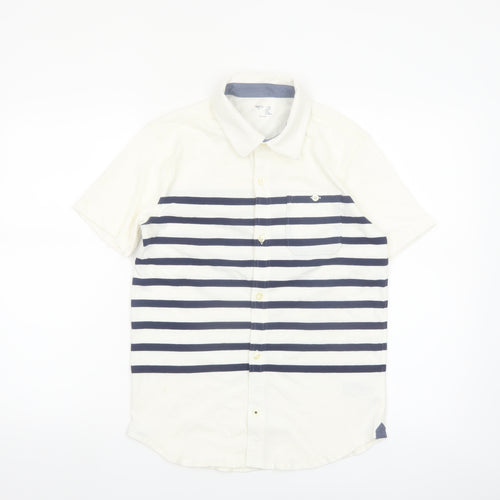 GapKids Boys Ivory & Navy Striped Short Sleeve Button-Up Shirt 12 Years XL