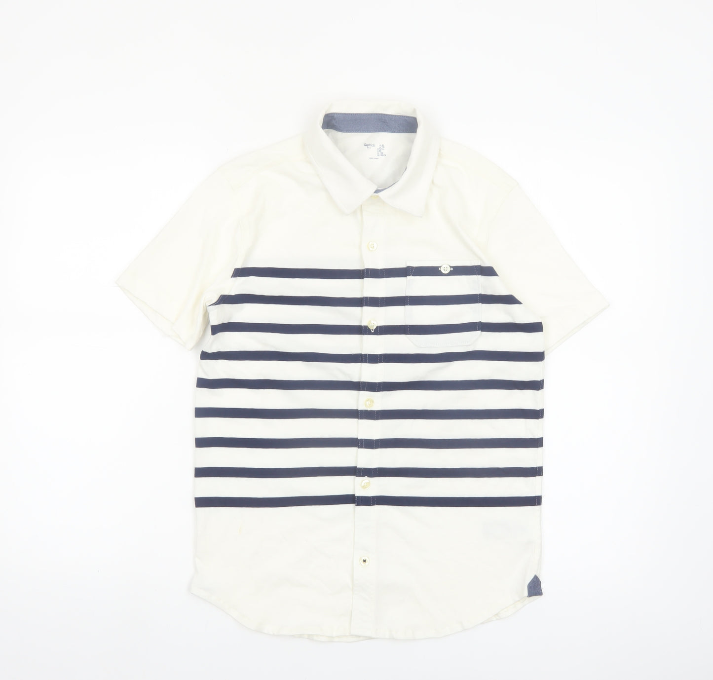 GapKids Boys Ivory & Navy Striped Short Sleeve Button-Up Shirt 12 Years XL