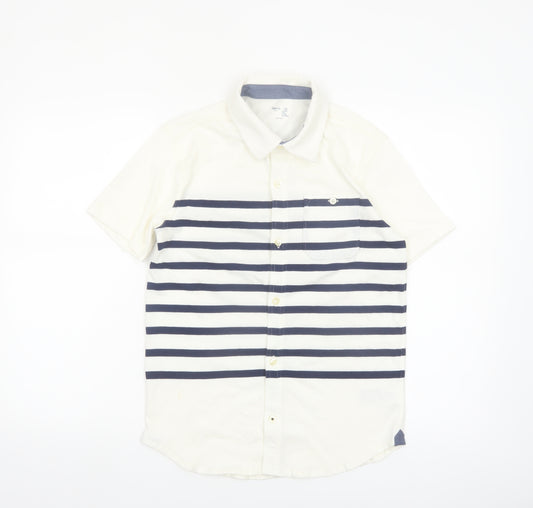 GapKids Boys Ivory & Navy Striped Short Sleeve Button-Up Shirt 12 Years XL