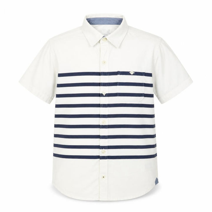 GapKids Boys Ivory & Navy Striped Short Sleeve Button-Up Shirt 12 Years XL