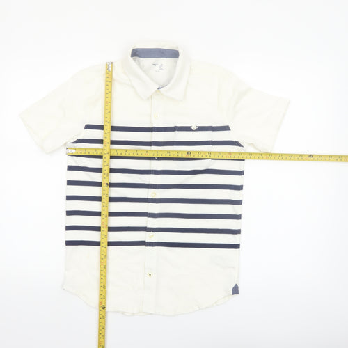 GapKids Boys Ivory & Navy Striped Short Sleeve Button-Up Shirt 12 Years XL