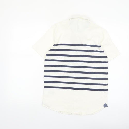 GapKids Boys Ivory & Navy Striped Short Sleeve Button-Up Shirt 12 Years XL