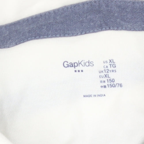 GapKids Boys Ivory & Navy Striped Short Sleeve Button-Up Shirt 12 Years XL