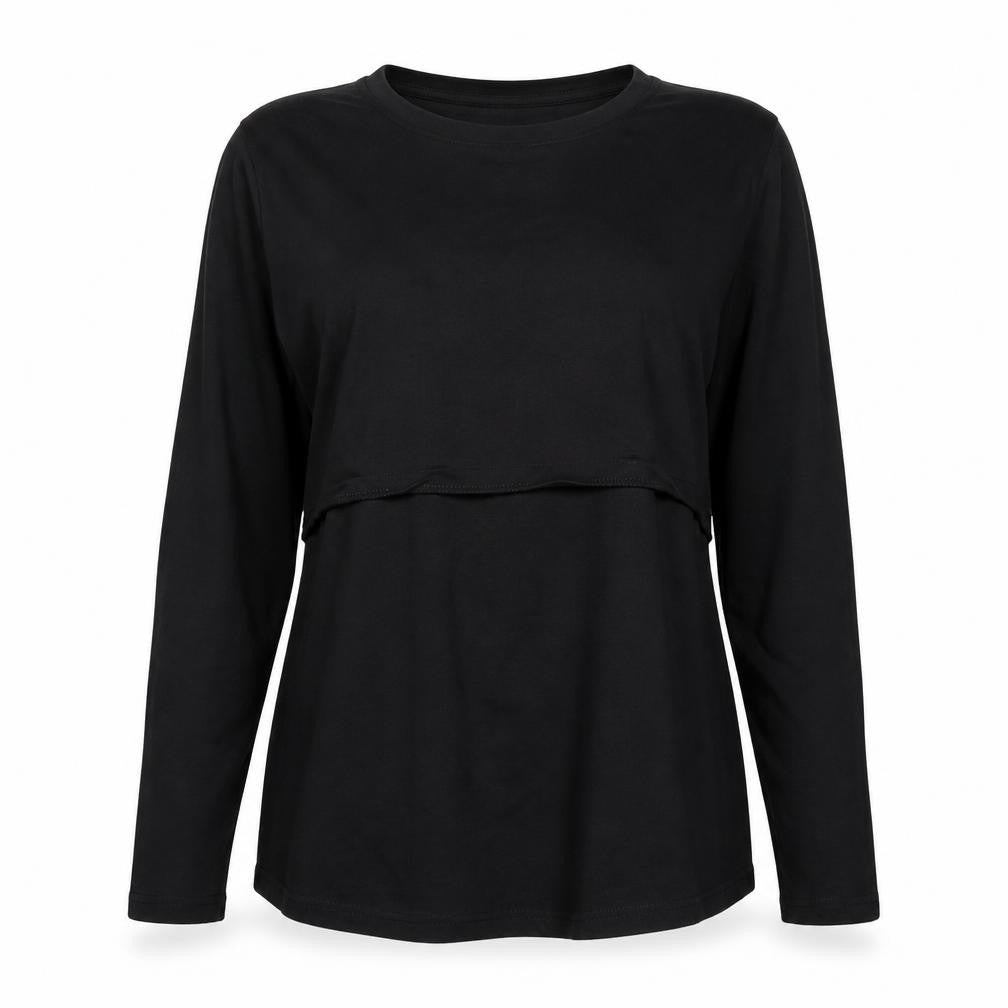Front view of H&M MAMA women’s black long sleeve maternity nursing top l