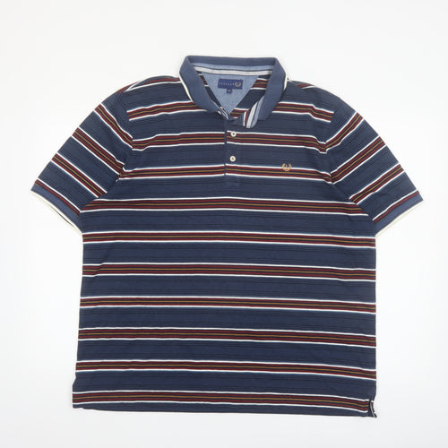 Lincoln Men’s Blue Striped Short Sleeve Cotton Blend Polo Shirt XXL