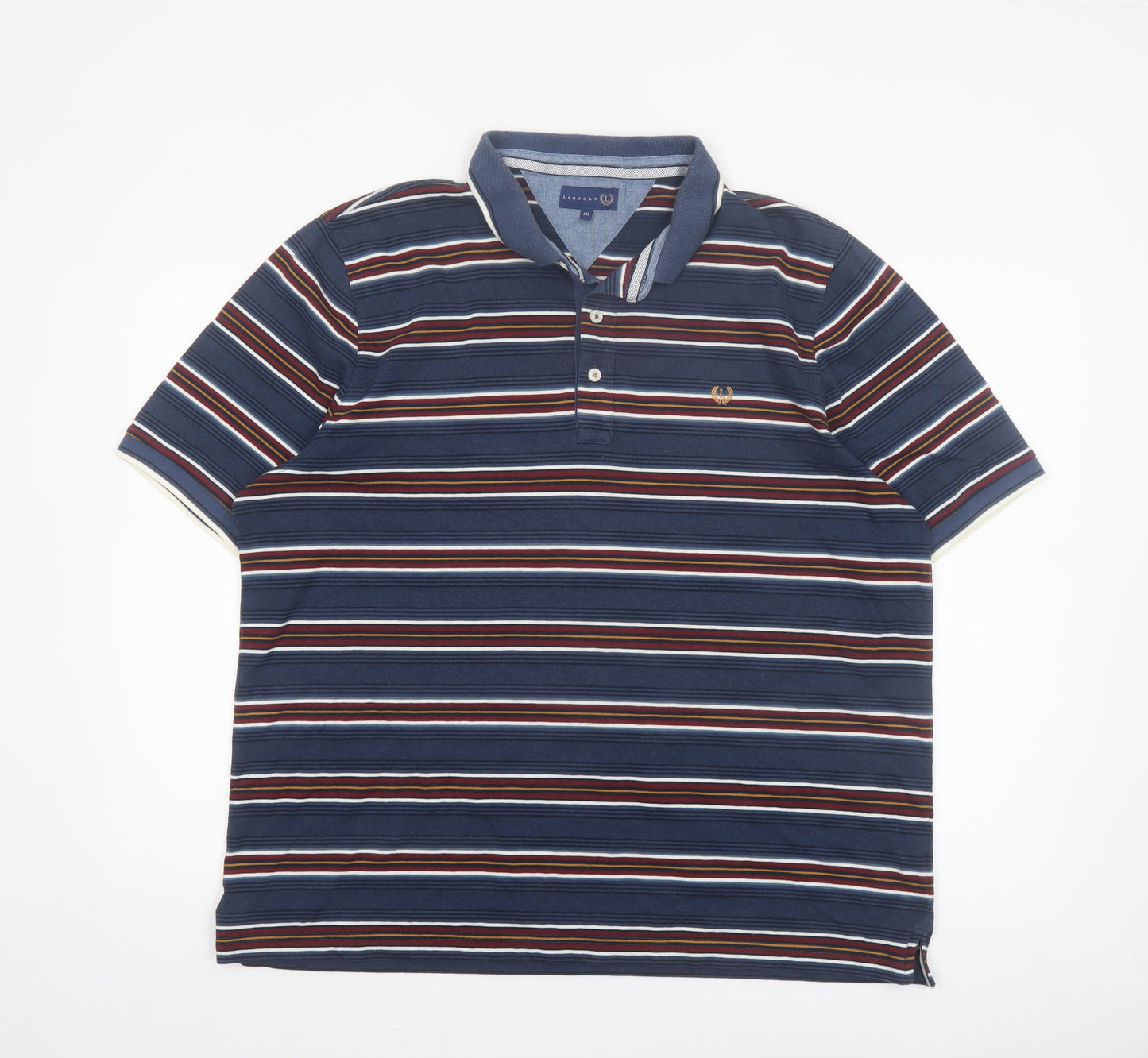 Lincoln Men’s Blue Striped Short Sleeve Cotton Blend Polo Shirt XXL