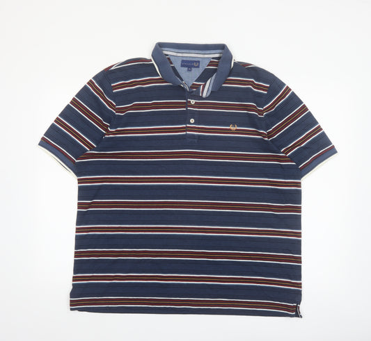 Lincoln Men’s Blue Striped Short Sleeve Cotton Blend Polo Shirt XXL