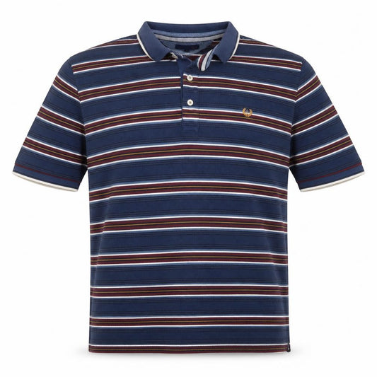 Front view of Lincoln Men’s Blue Striped Short Sleeve Cotton Blend Polo Shirt XXL