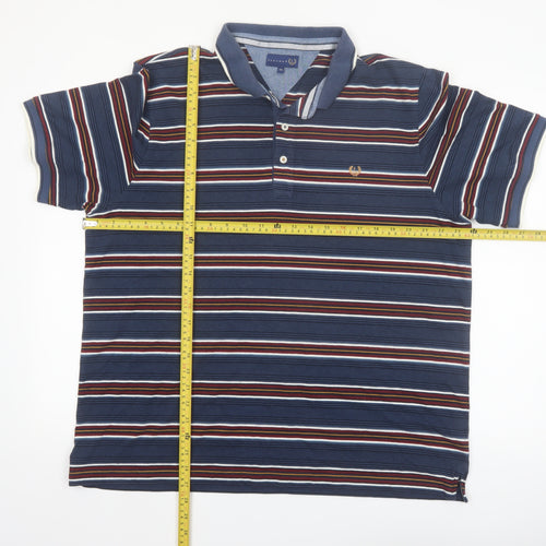 Lincoln Men’s Blue Striped Short Sleeve Cotton Blend Polo Shirt XXL